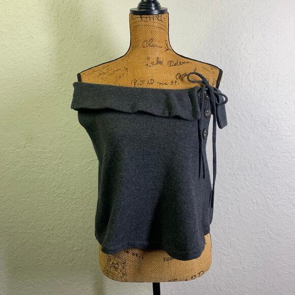 TWIGGY Top Strapless Medium Lamb's Wool Three Button String Tie Detail Ruffle - Picture 7 of 10